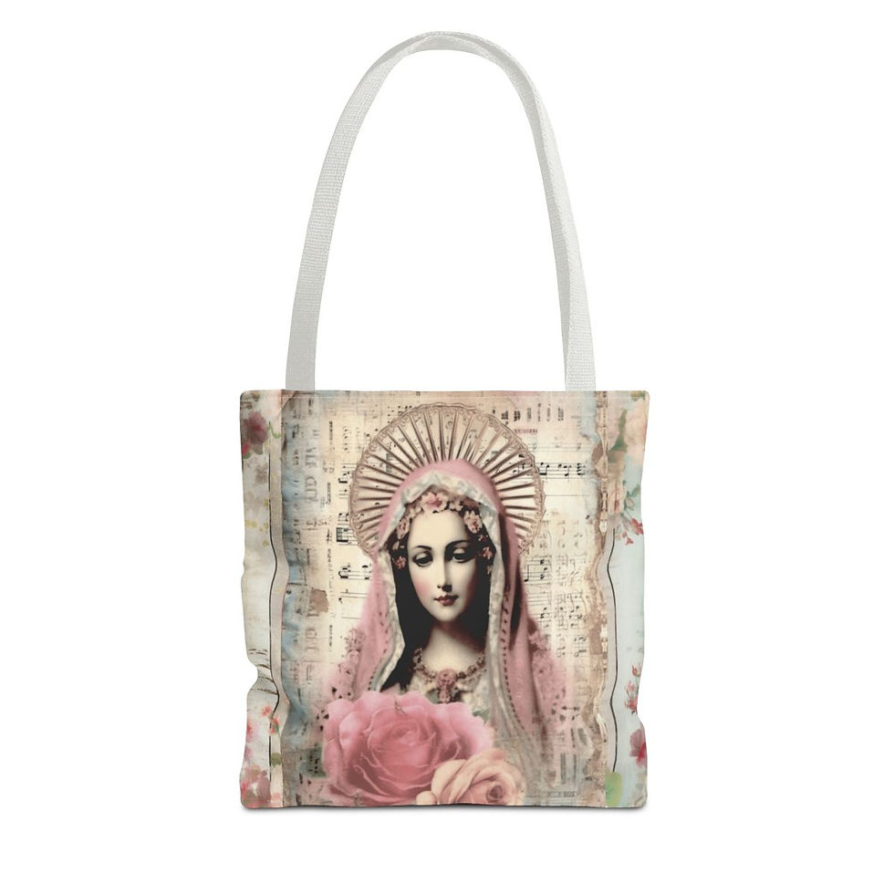 Thumbnail: Artistic Shabby Virgin Mary Tote Bag Pastel Blue Pink Roses Serene Catholic Gift