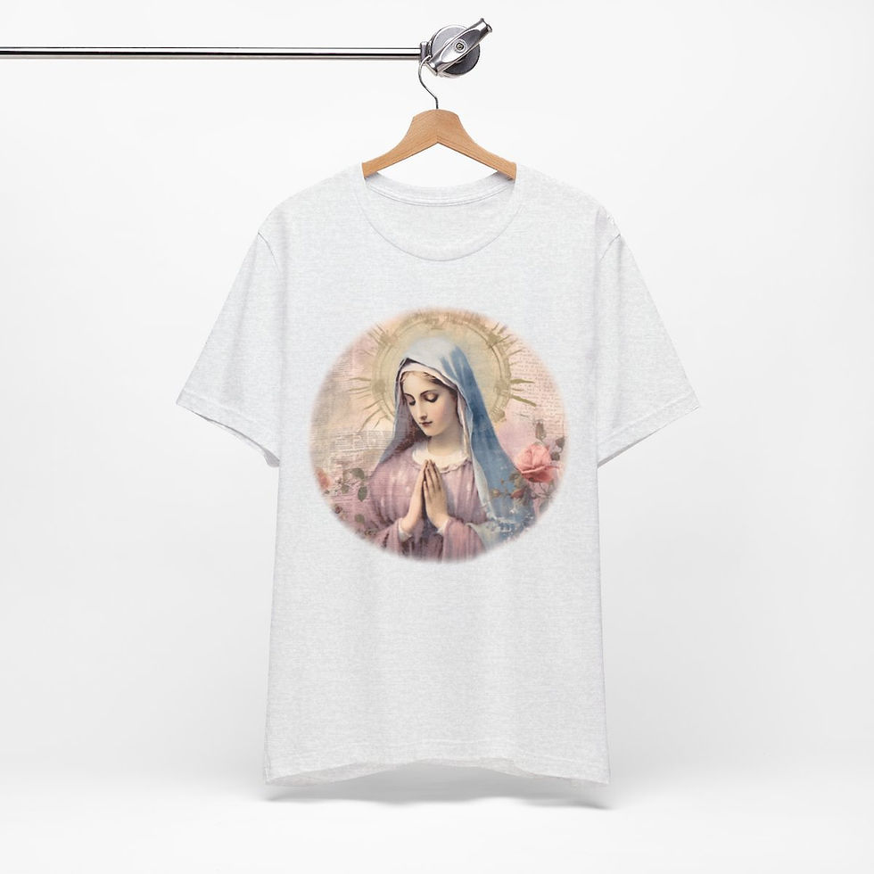 Thumbnail: Praying Virgin Mary T-Shirt Pink Rose Shabby Art Tee Catholic Faith Gifts