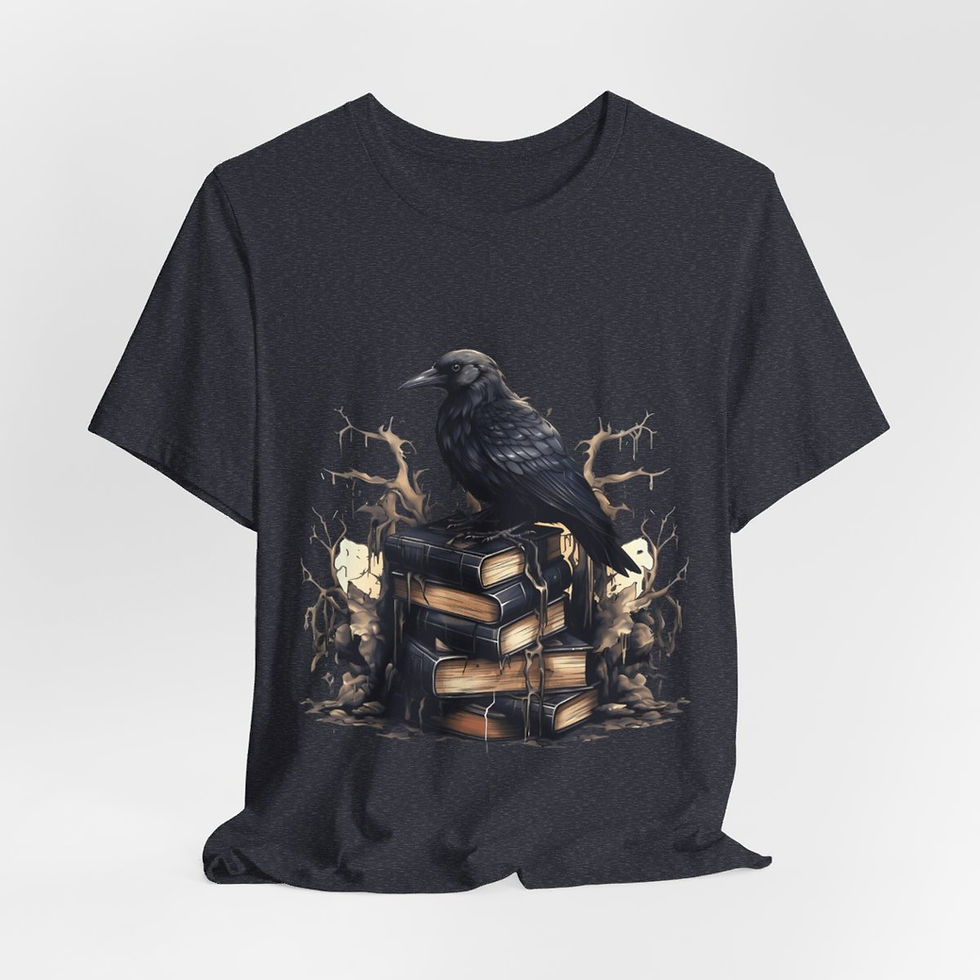 Thumbnail: Witchy T-Shirt Black Raven Spellbook Art Tee Esoteric Expressive Halloween Gifts