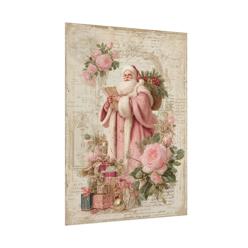 Thumbnail: Pink Victorian Santa Claus Art Print - Vintage Shabby Chic Romantic Christmas 