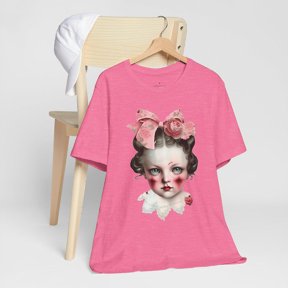 Thumbnail: Halloween T-Shirt Creepy Girl Zombie Pink Roses Art Tee Trendy Apparel