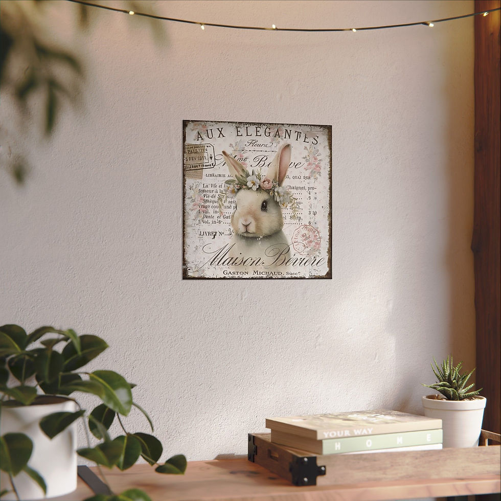Thumbnail: Shabby Rabbit Art Vintage Bunny Giclee Print French Country Cottage wall decor