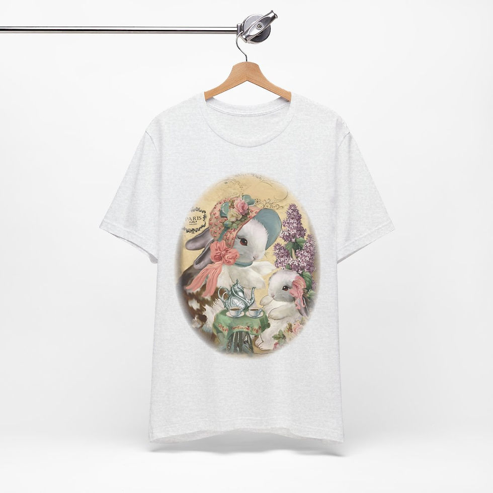 Thumbnail: Shabby T-Shirt Bunny having Tea Pink Roses Chic Art Tee Artistic Apparel & Gifts