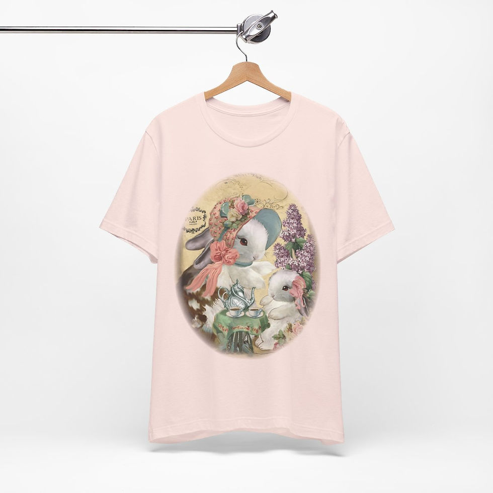 Thumbnail: Shabby T-Shirt Bunny having Tea Pink Roses Chic Art Tee Artistic Apparel & Gifts