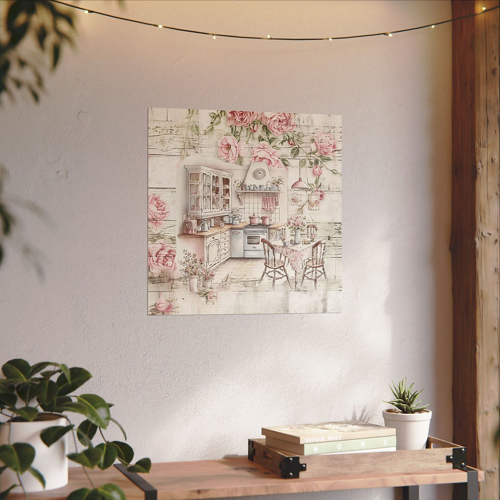 Thumbnail: Shabby Kitchen Art Pink Roses French Country Cottage Pastel Print wall decor