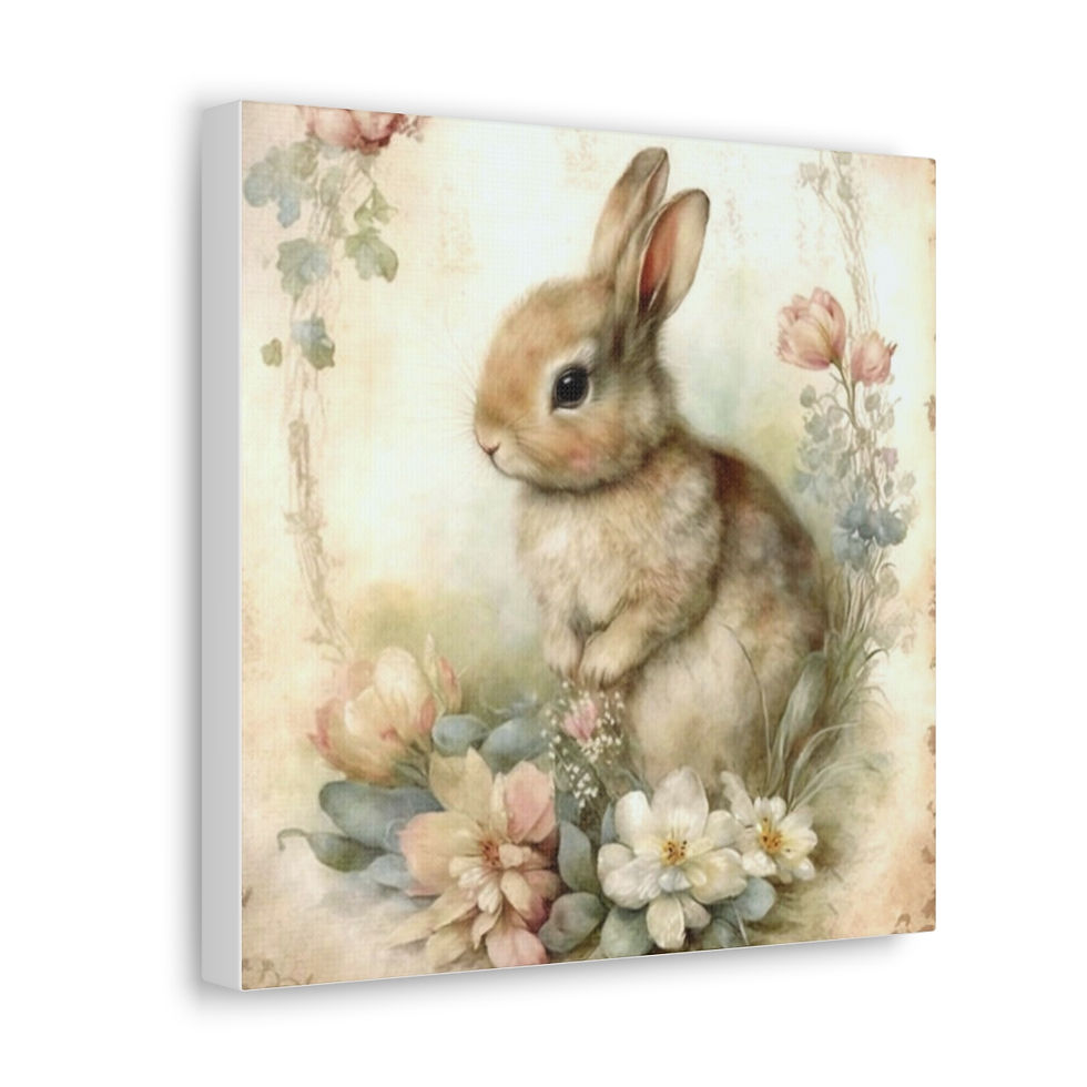 Thumbnail: Shabby French Country Decor Canvas Art Cozy Farmhouse Cottage Art Pastel Bunny