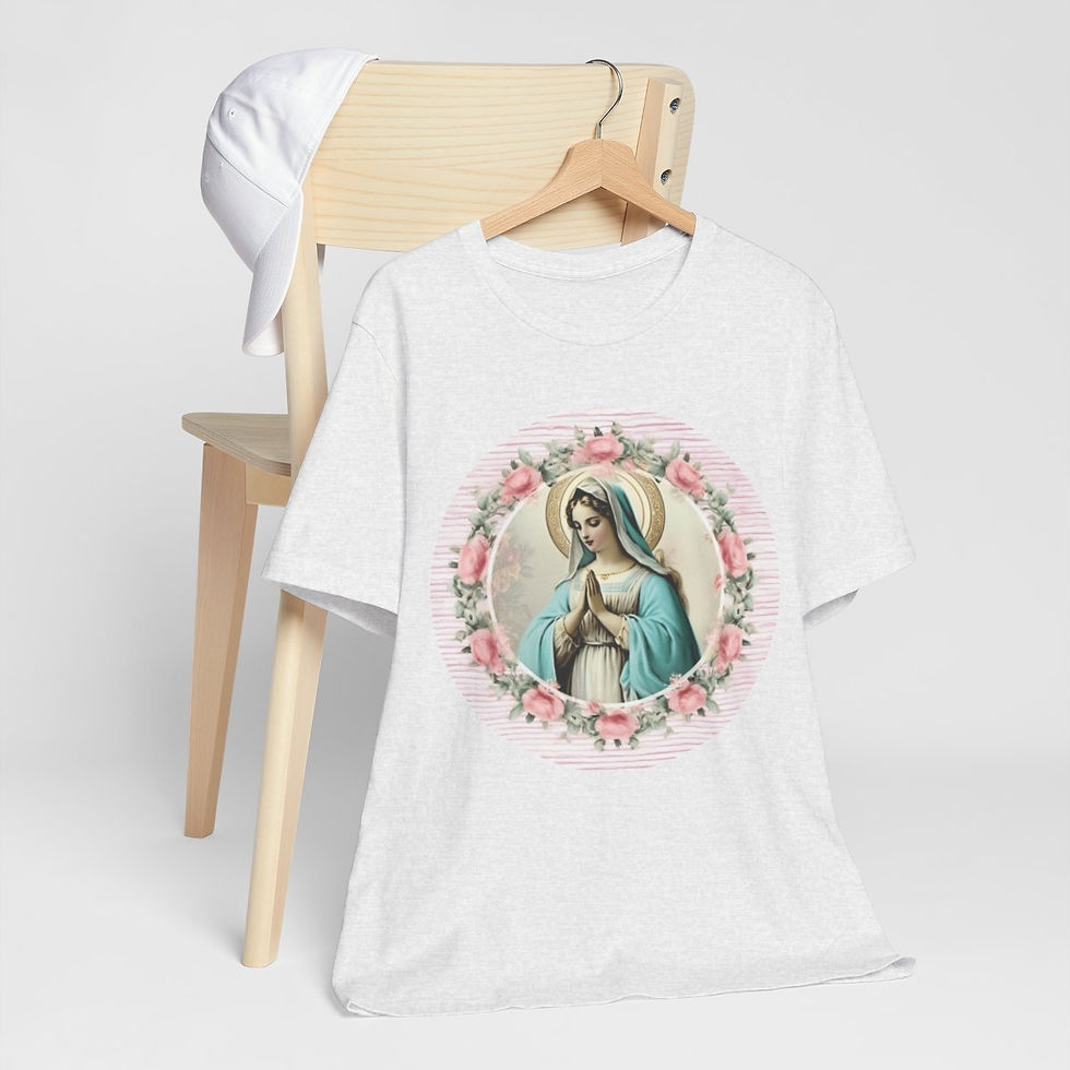 Thumbnail: Shabby Virgin Mary T-Shirt Religious Faith Art Tee Vintage Style Catholic Gifts
