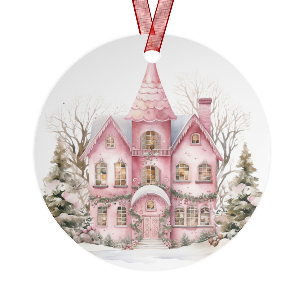 Thumbnail: Artistic Christmas Ornament Snowy Victorian House Shabby Pink Christmas Decor