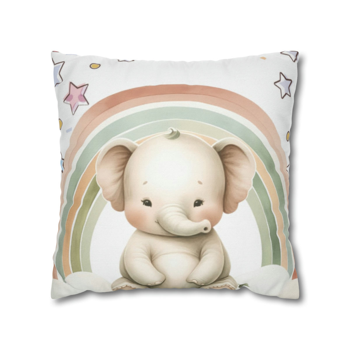 Artistic Nursery Décor Throw Pillow Cover Cute Elephant Rainbow and Stars