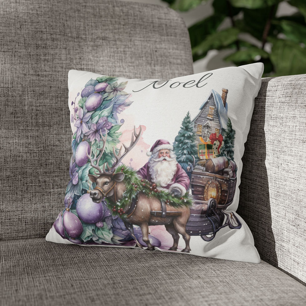 Thumbnail: Artistic Pillow Cover Purple Christmas Tree Santa Claus Reindeer Holiday Decor