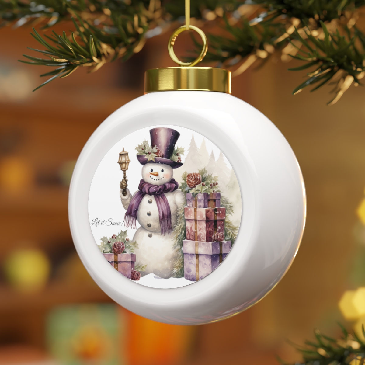 Shabby Lavender Snowman Ornament Christmas Decor & Gifts Let it Snow Ornament