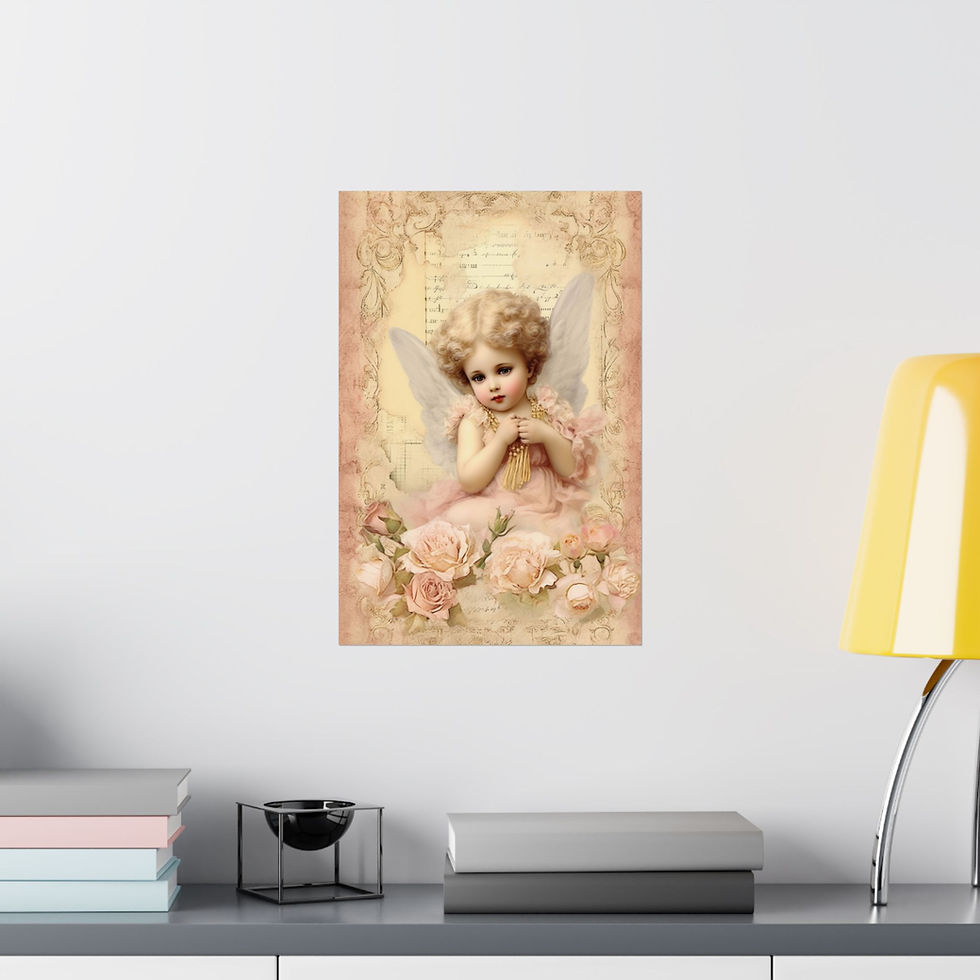 Thumbnail: Shabby Victorian Cherub Art Print Pastel Pink Roses French Country Chic Angel 