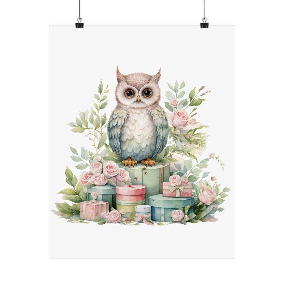 Thumbnail: Shabby Chic Owl Art Print Vintage Decor French Victorian Pink Roses
