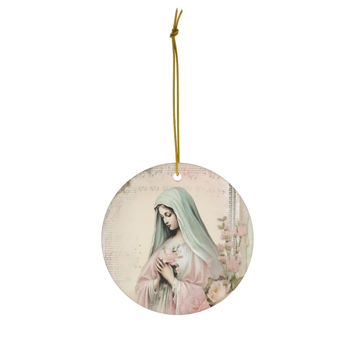 Shabby Virgin Mary Ceramic Ornament Pastel Christmas Decor Catholic Gifts
