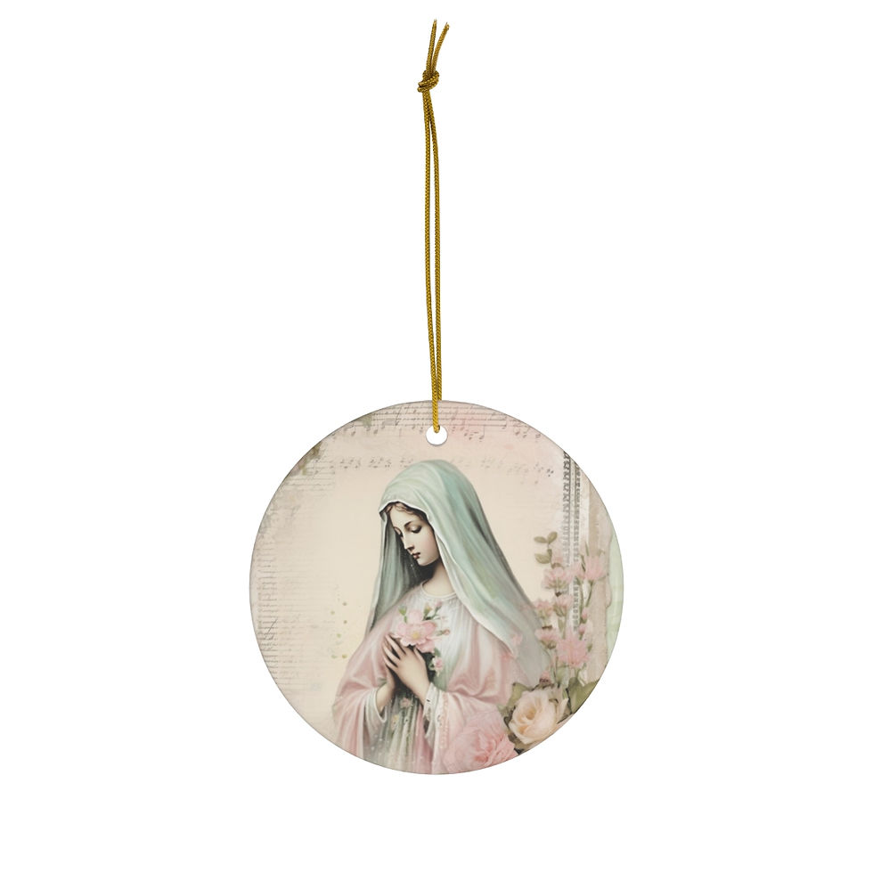 Shabby Virgin Mary Ceramic Ornament Pastel Christmas Decor Catholic Gifts