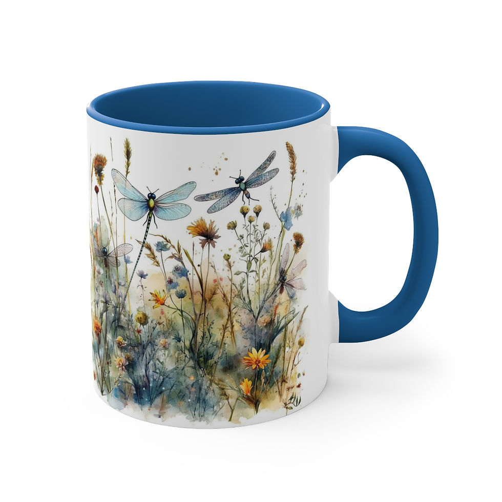 Thumbnail: Artistic Coffee Mug Dragonfly and Wildflowers Art Mug Thoughtful Gifts