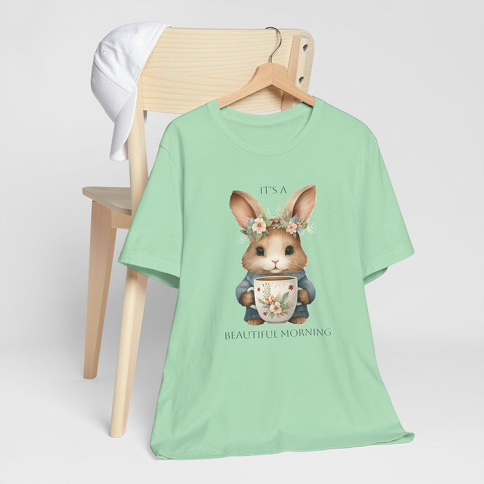 Thumbnail: Beautiful Morning Art T-Shirt Cute Bunny w/ Coffee Motivational Artistic Apparel