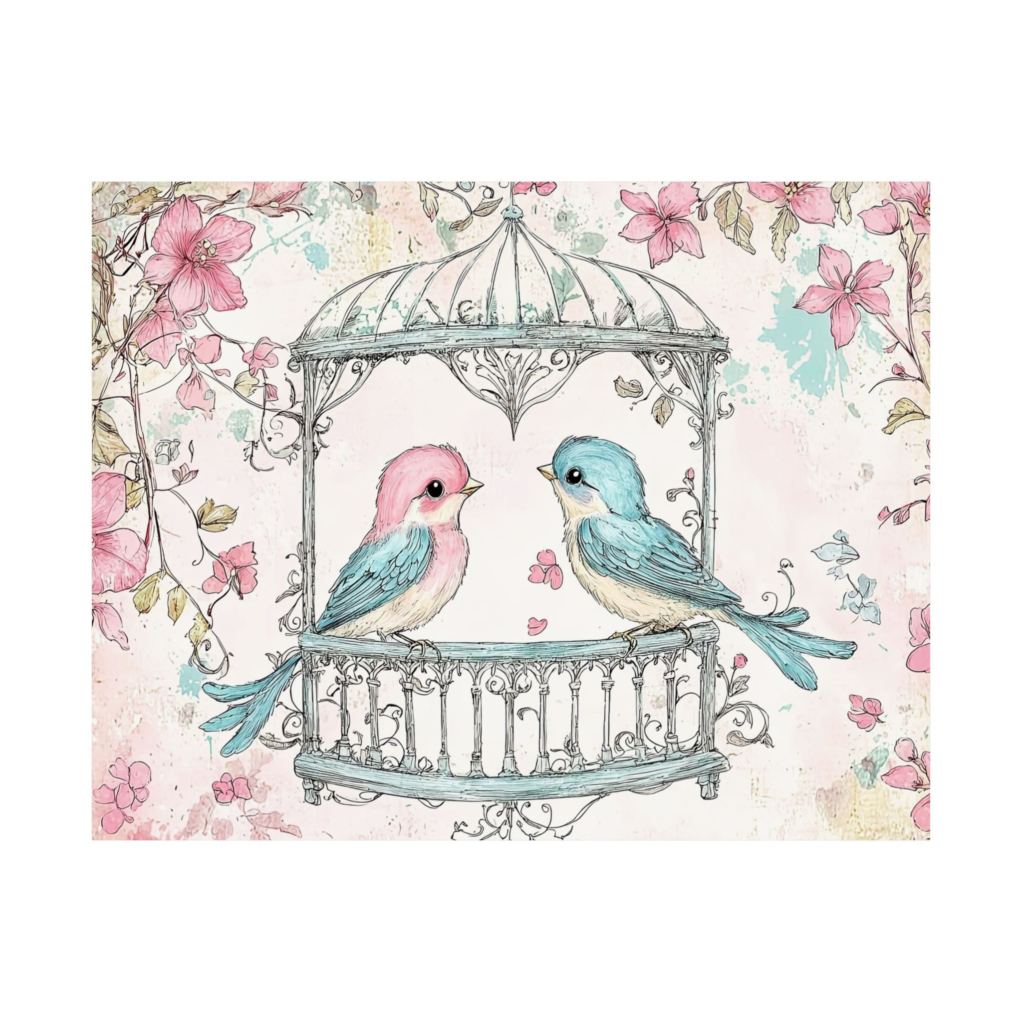 Shabby Birds Art Print French Bird Romantic Spring Wall Decor Bird Lover Giclee 
