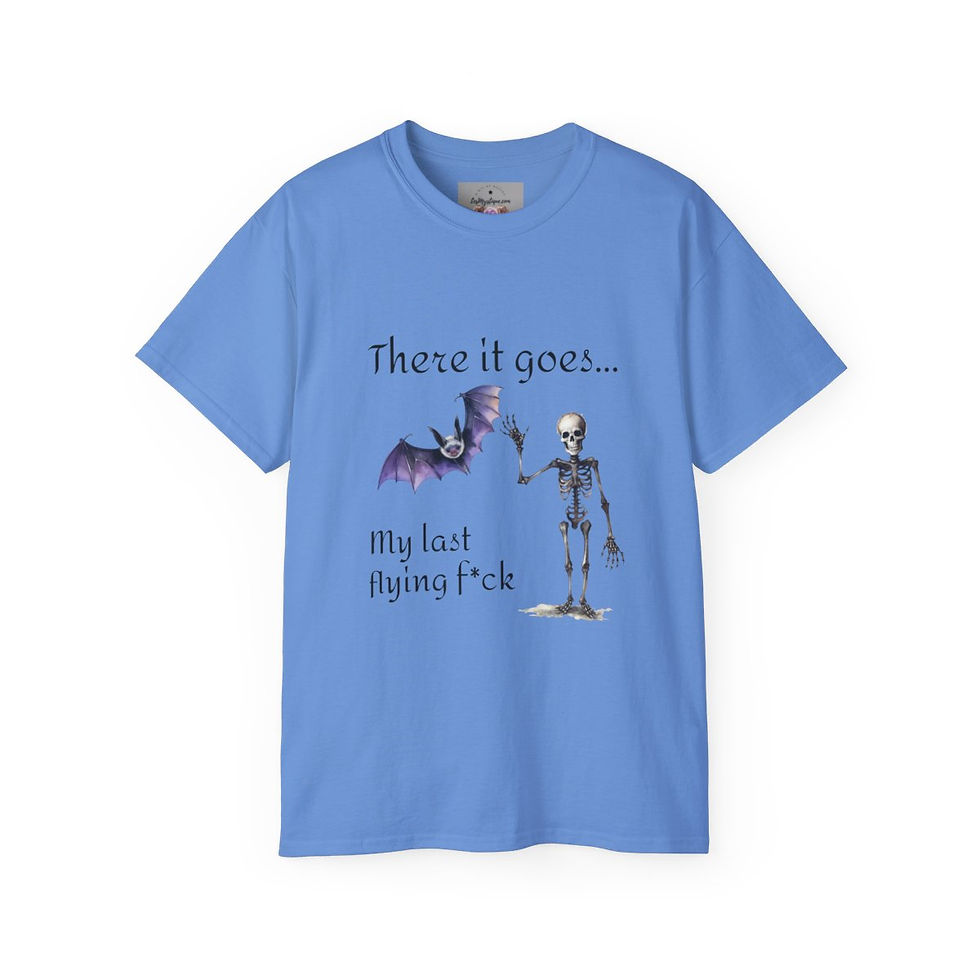 Thumbnail: Sarcastic T-shirt Skeleton and Bat Cotton Last flying f*ck Unisex Halloween Tee