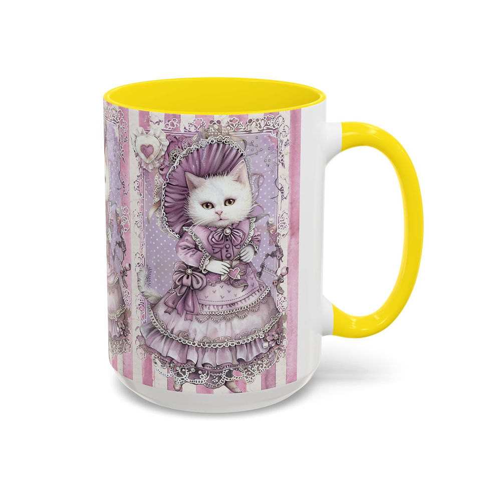 Thumbnail: Artistic Coffee Mug Shabby Victorian Cat in Bonnet 15oz Purple Thoughtful Gift