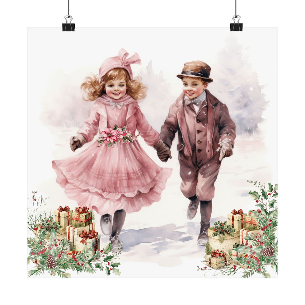 Thumbnail: Snowy Victorian Children Art Print Christmas Eve Winter Decor
