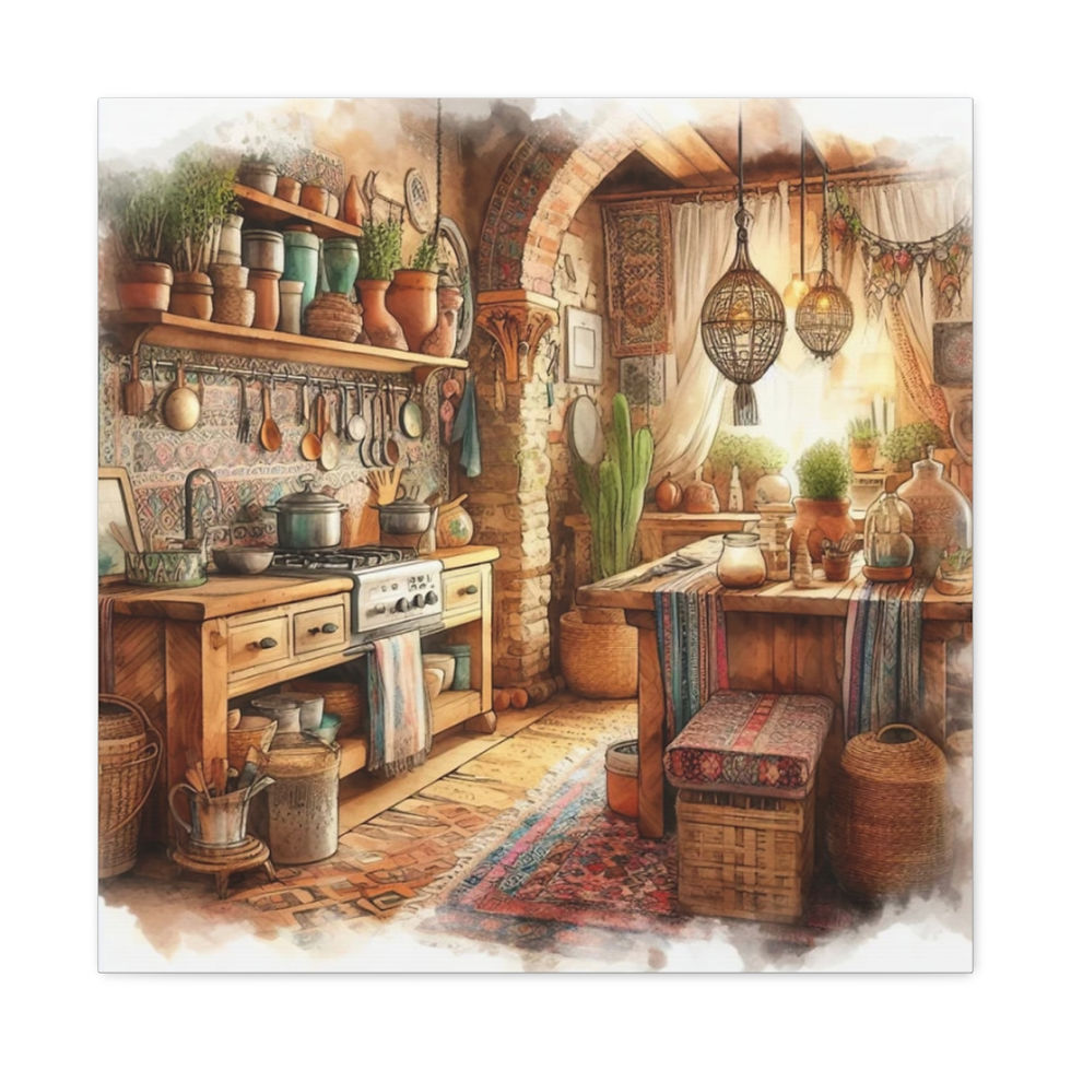 Thumbnail: BOHO Kitchen Canvas Art Print Rustic Farmhouse Cottage Kitchen Decor
