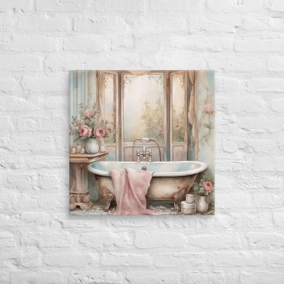 Thumbnail: French Country Canvas Art Bathroom decor Victorian Soaking Tub Shabby Roses