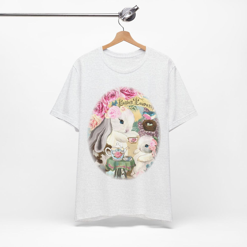Thumbnail: Shabby T-Shirt Bunny having Tea Pink Roses Chic Art Tee Artistic Apparel & Gifts