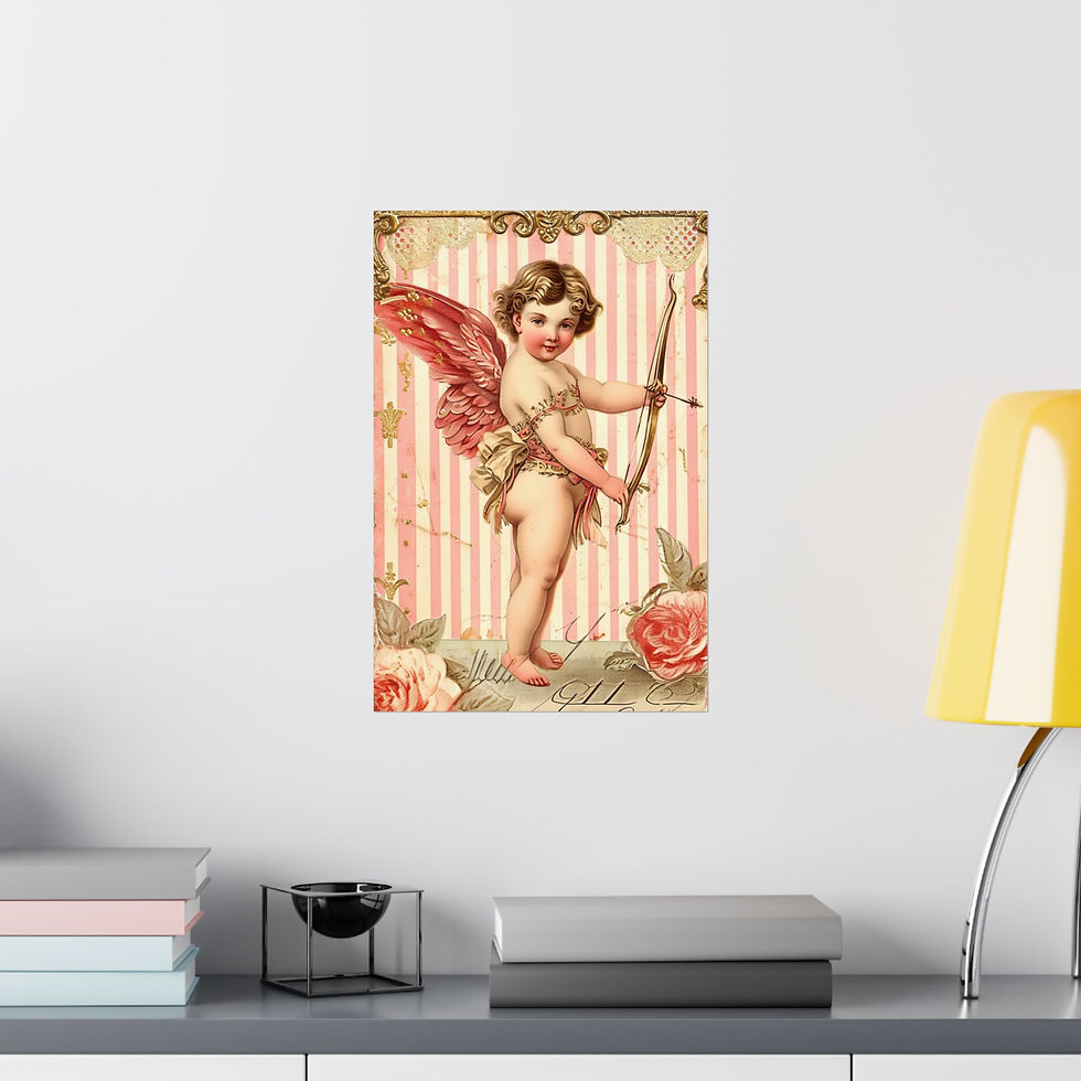 Thumbnail: Vintage Cupid Art Print Angel of Love Pink Roses Cherub Artwork Romantic Decor