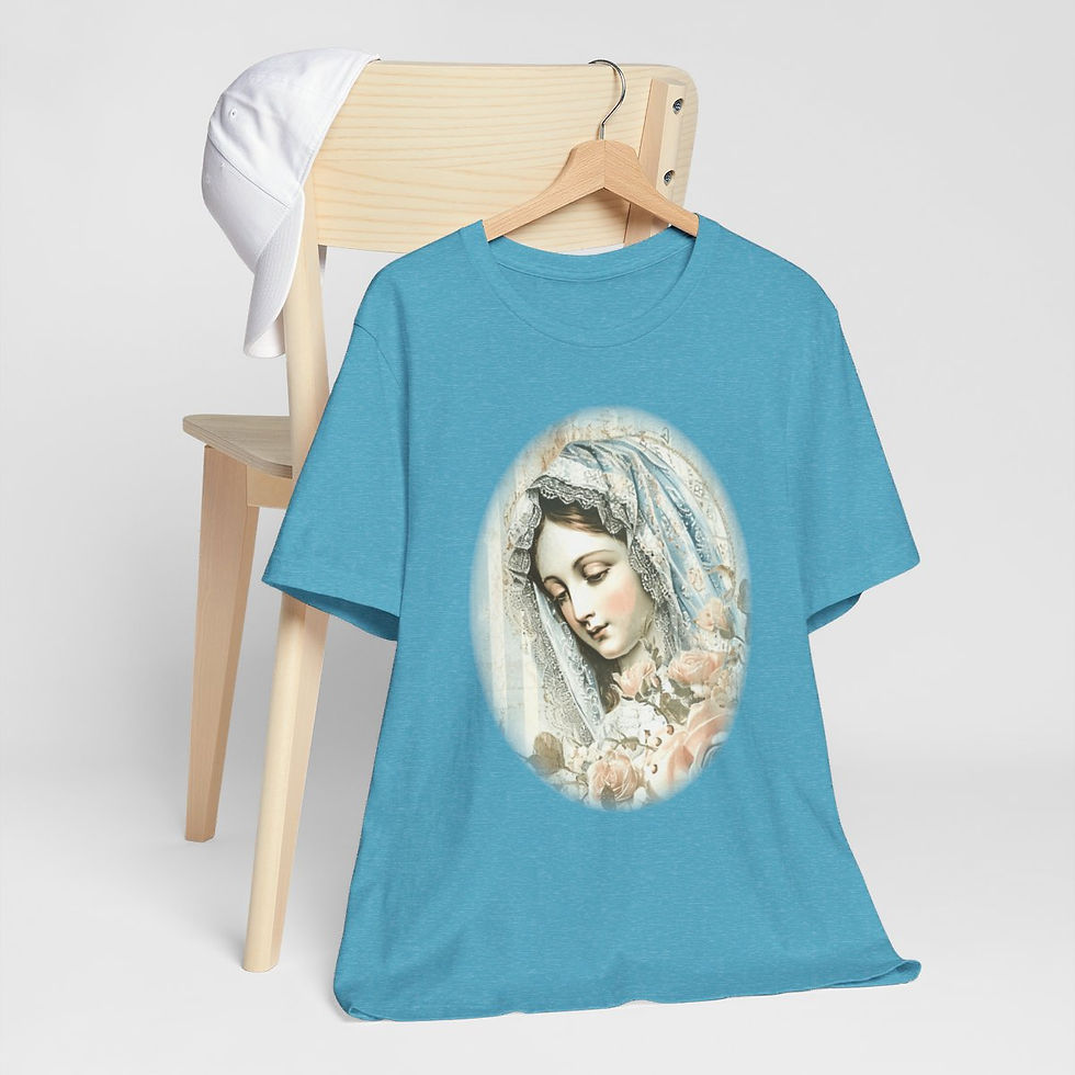 Thumbnail: Shabby Virgin Mary T-Shirt Ave Maria Religious Faith Art Tee Catholic Gifts