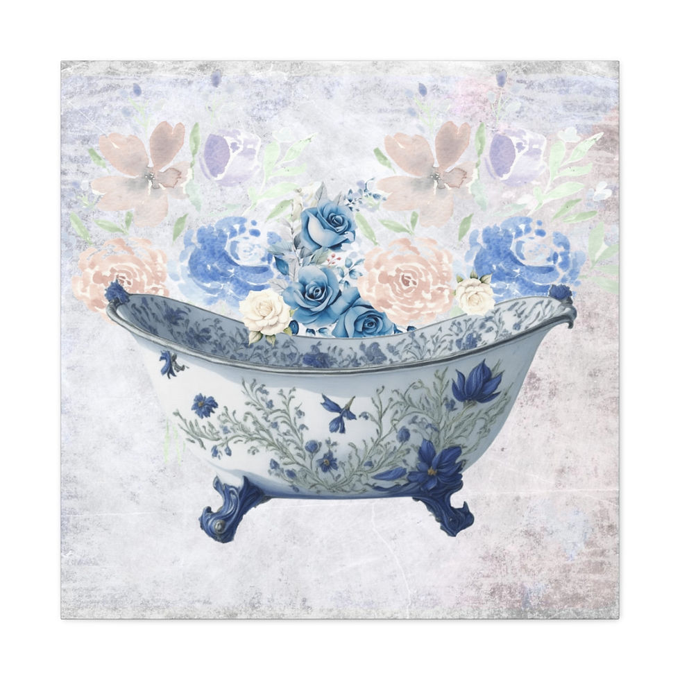 Thumbnail: Shabby French Bathroom Canvas Art Victorian Clawfoot Tub Cottage Roses Print