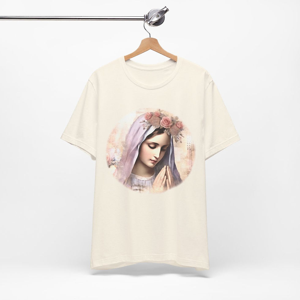 Thumbnail: Virgin Mary T-Shirt Shabby Pink Roses Ave Maria Art Tee Catholic Faith Gifts