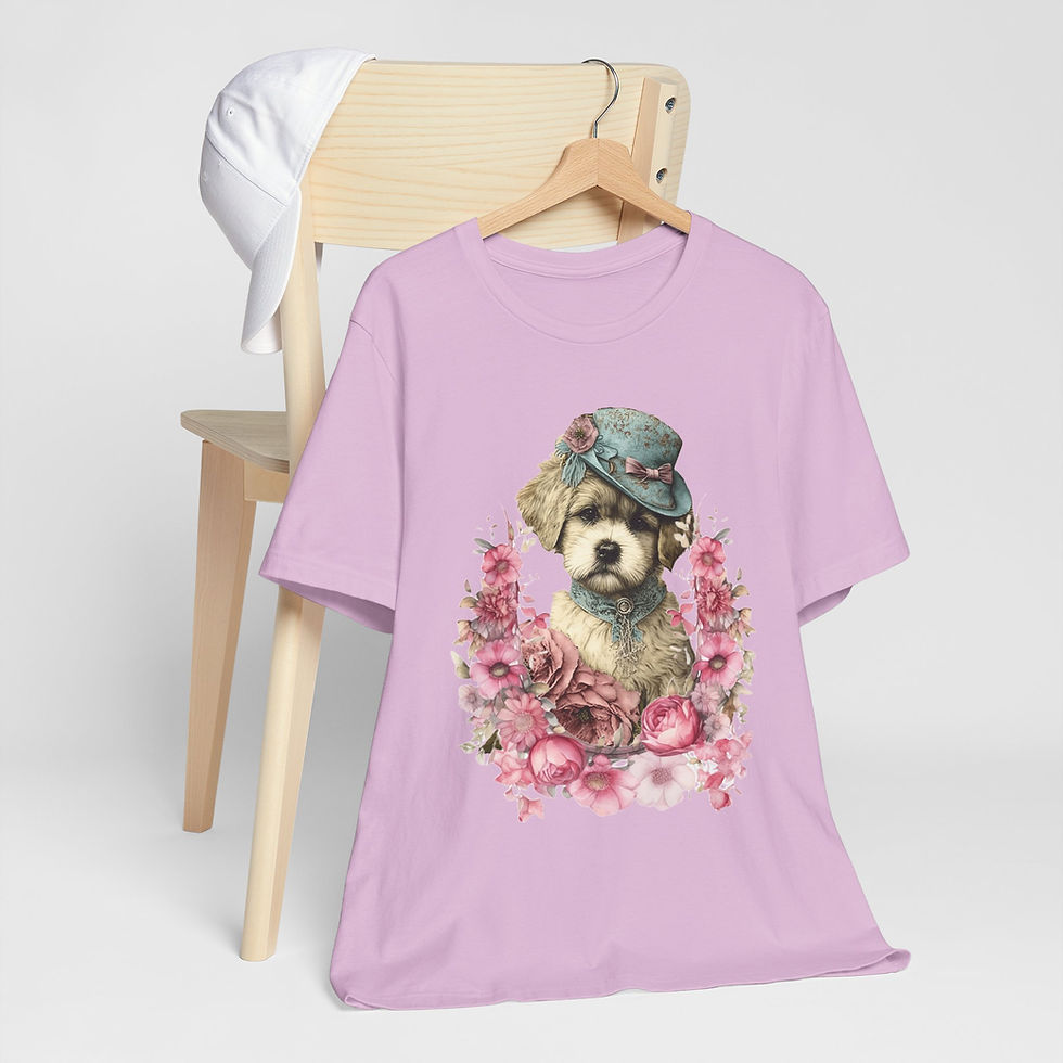 Thumbnail: Victorian Dog T-Shirt Shabby Dog in Hat with Roses Artistic Gift Dog Lover Tee