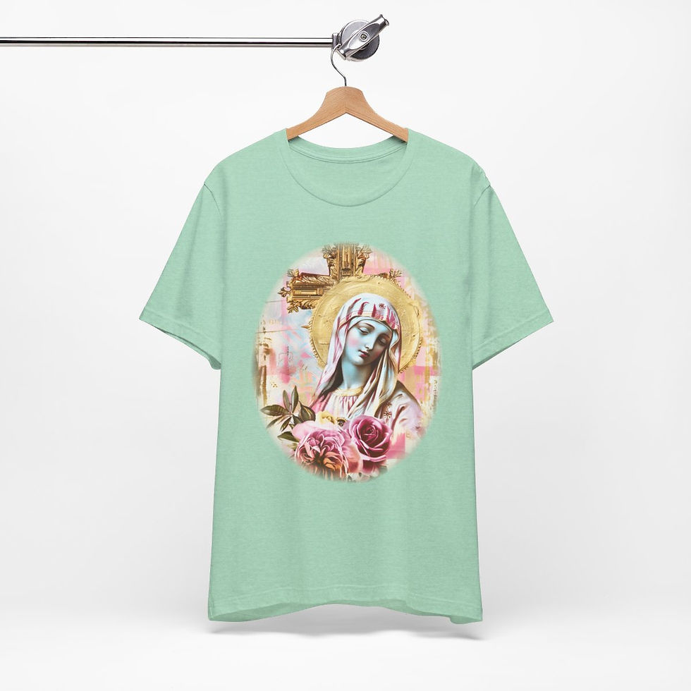 Thumbnail: Shabby Virgin Mary T-Shirt Ave Maria Religious Faith Art Tee Catholic Gifts