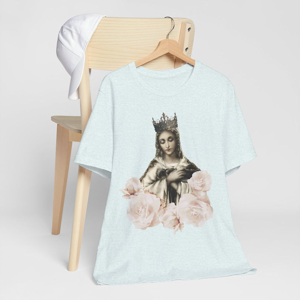 Thumbnail: Crowned Virgin Mary T-Shirt Religious Faith Art Tee Ave Maria Catholic Gifts