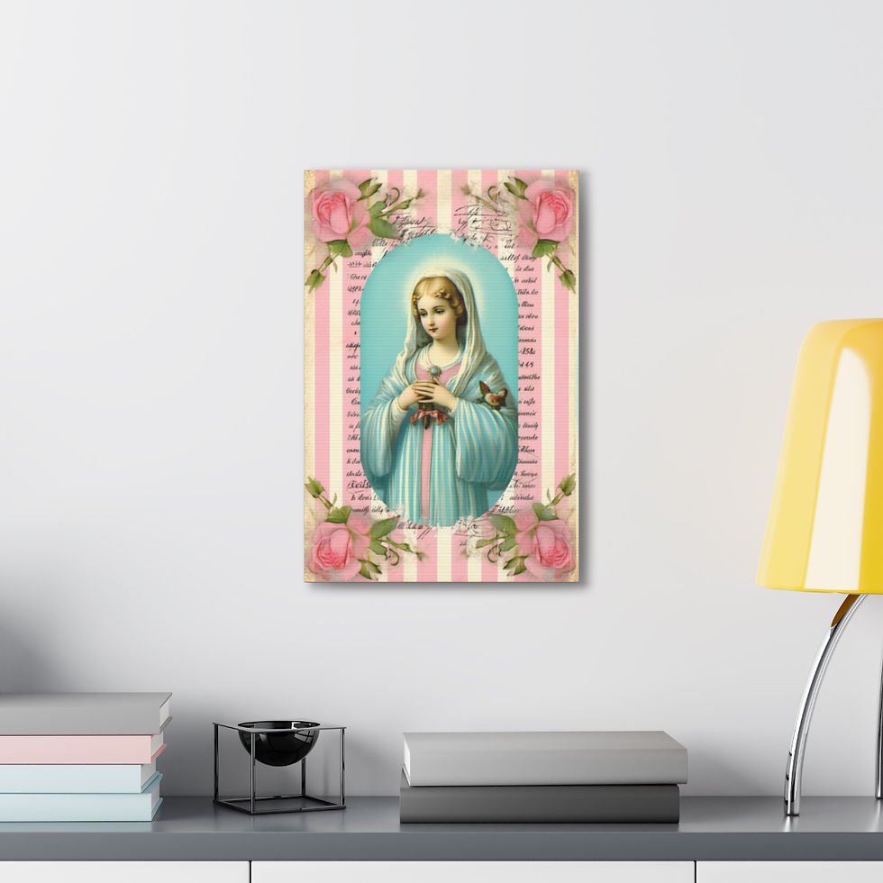Thumbnail: Shabby Virgin Mary Canvas Art Pink Religious Wall Decor Catholic Faith Gifts