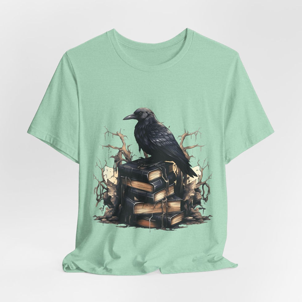 Thumbnail: Witchy T-Shirt Black Raven Spellbook Art Tee Esoteric Expressive Halloween Gifts