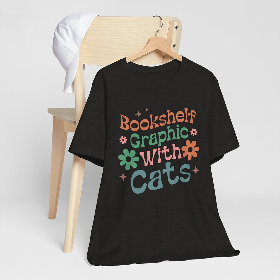 Thumbnail: Reading Theme T-Shirt Bookshelf Graphic With Cats Expressive Apparel Fun Gifts