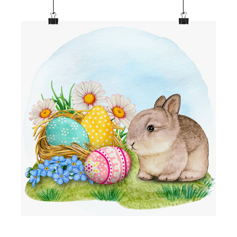 Thumbnail: Shabby Art Print Easter Bunny Rabbit Floral Eggs Daisies Cottage Spring Decor