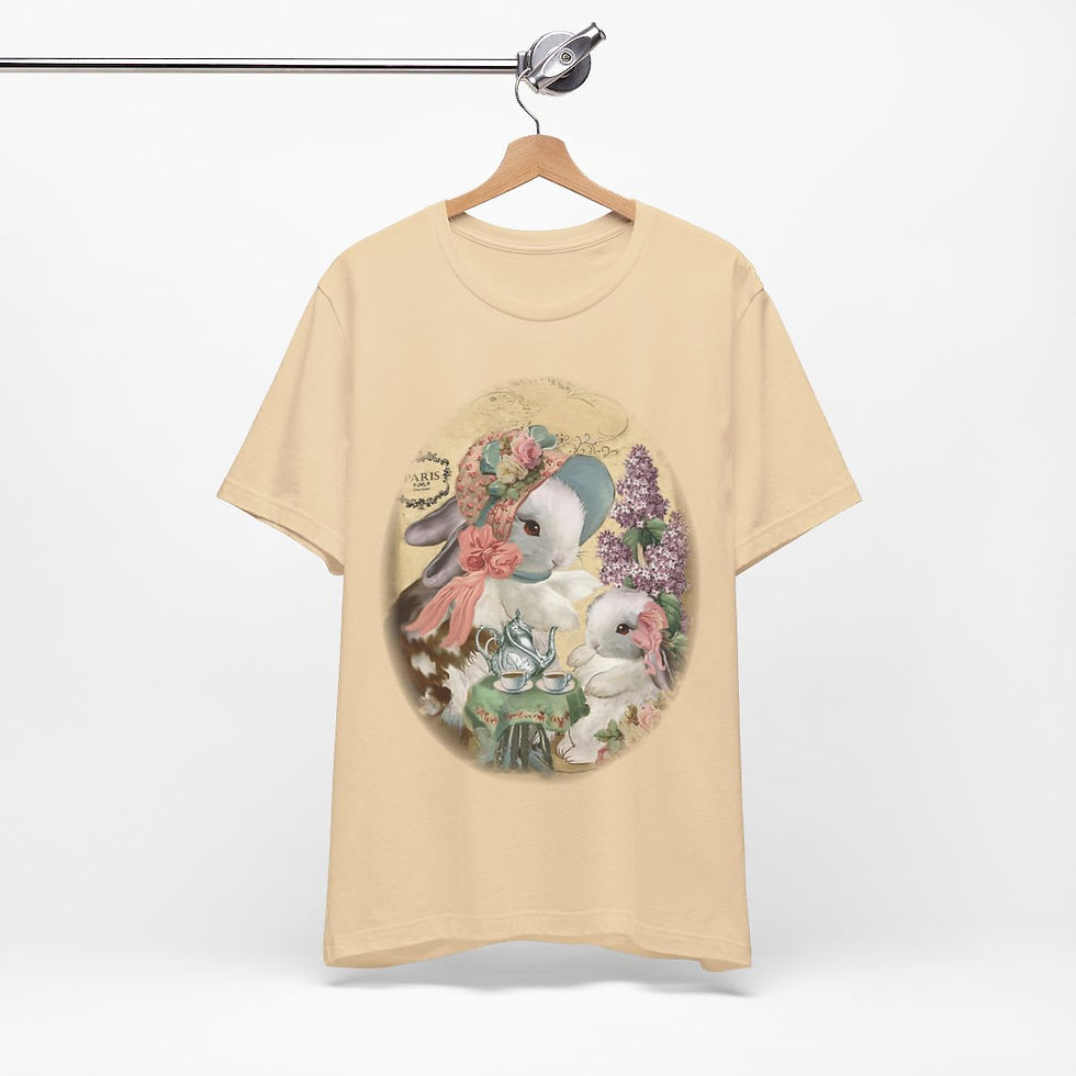 Thumbnail: Shabby T-Shirt Bunny having Tea Pink Roses Chic Art Tee Artistic Apparel & Gifts