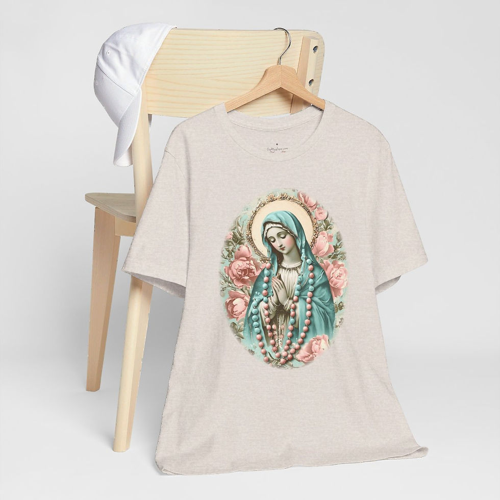 Thumbnail: Virgin Mary T-Shirt Shabby Pink Roses Mother Mary Praying Catholic Art Tee