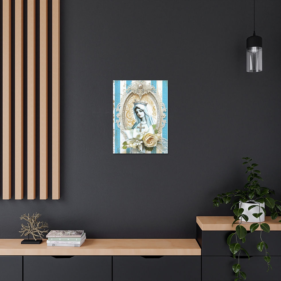 Thumbnail: Shabby Virgin Mary Canvas Art French Country Wall Decor Pastel Blue White Roses