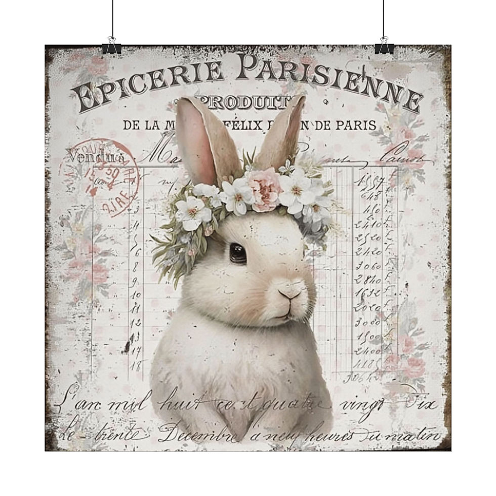 Thumbnail: Shabby Rabbit Art Vintage Bunny Giclee Print French Country Cottage wall decor