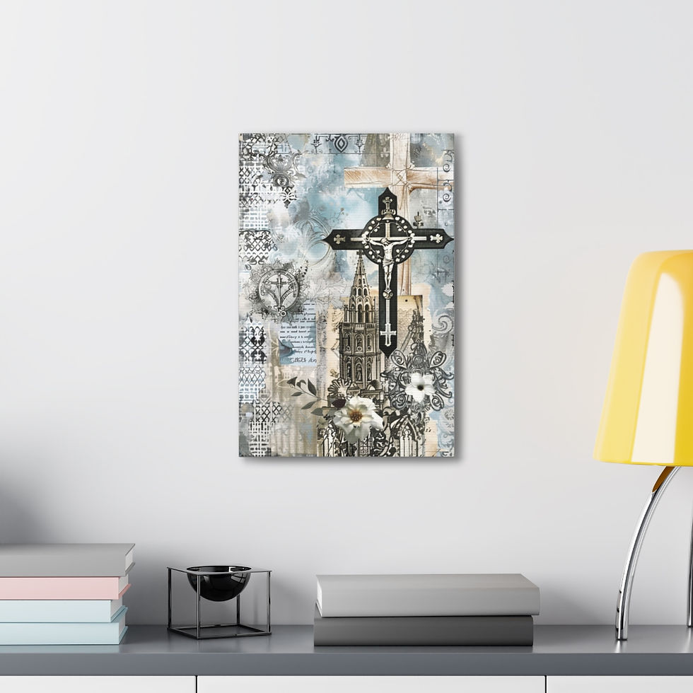 Thumbnail: Shabby French Cross Canvas Art Vintage Crucifix Distressed Victorian Decor 