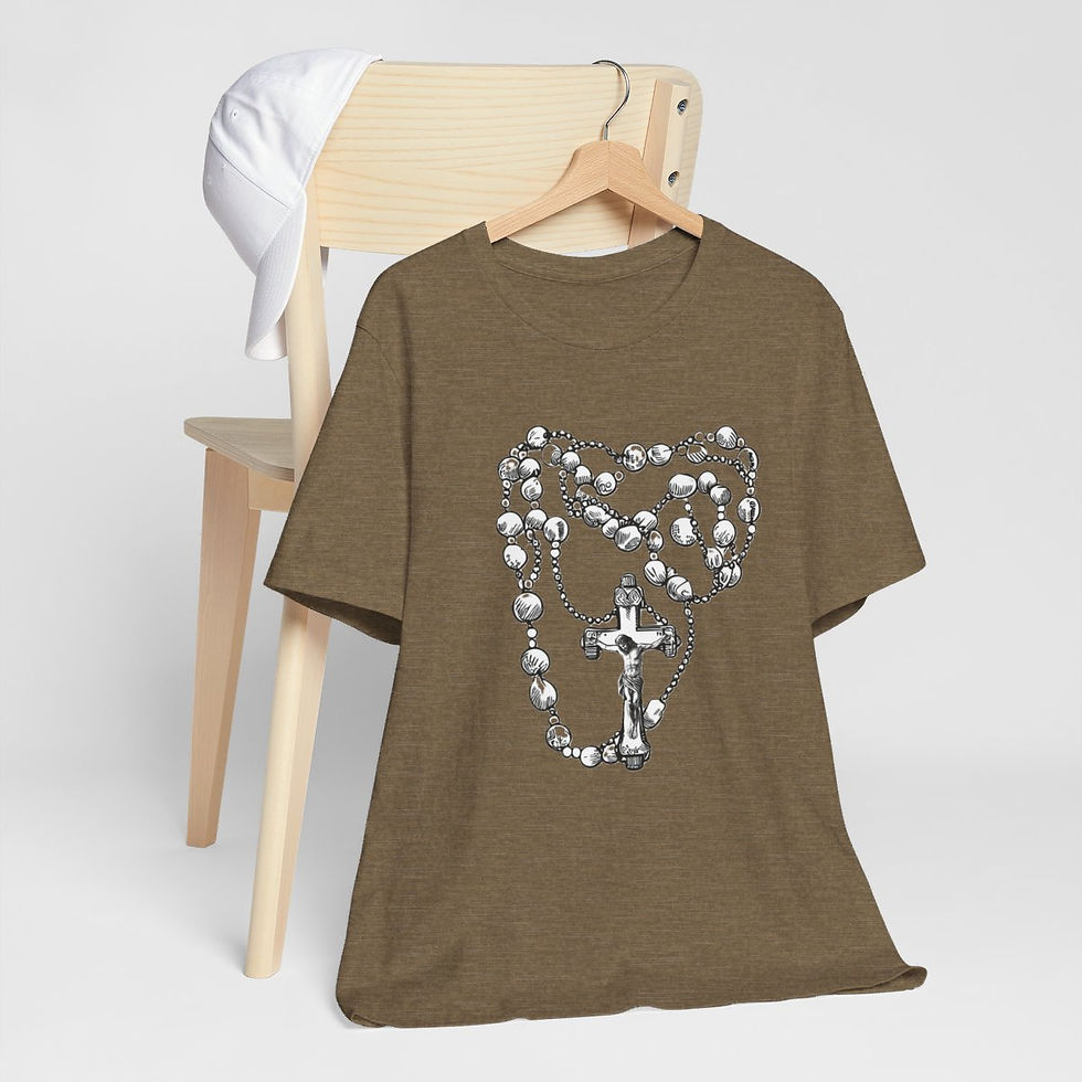 Thumbnail: Crucifix T-Shirt Rosary Beads Wearable Art Tee Catholic Faith Gifts