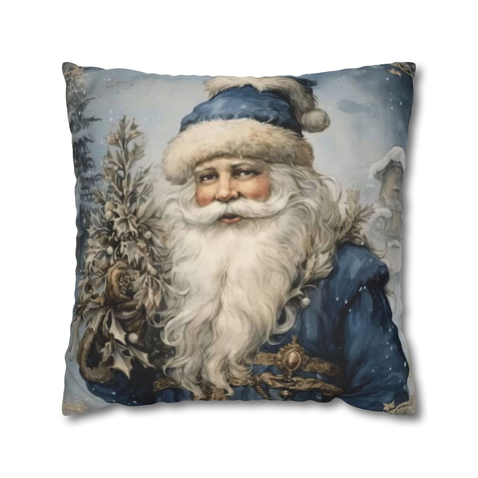 Thumbnail: Shabby Victorian Santa Christmas Throw Pillow Cover Blue Holiday Home decor
