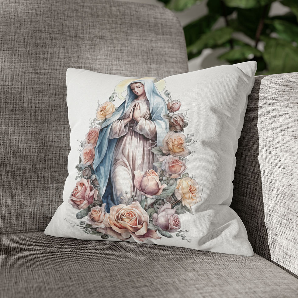 Thumbnail: Virgin Mary & Roses Throw Pillow cover Mother Mary Religious Gifts Home Decor 