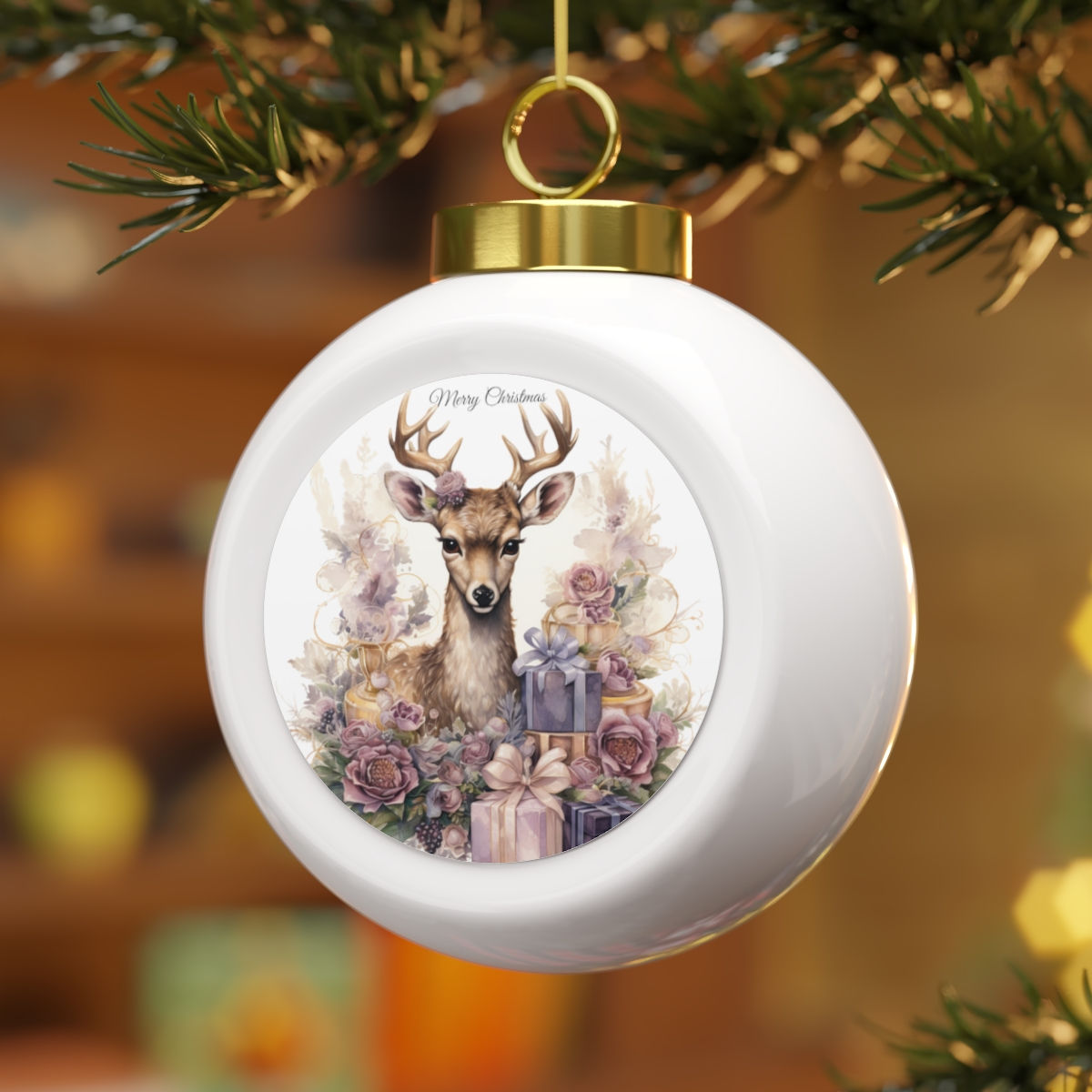 Shabby Chic Lavender Reindeer Christmas Ornament Holiday Gifts & Decorations
