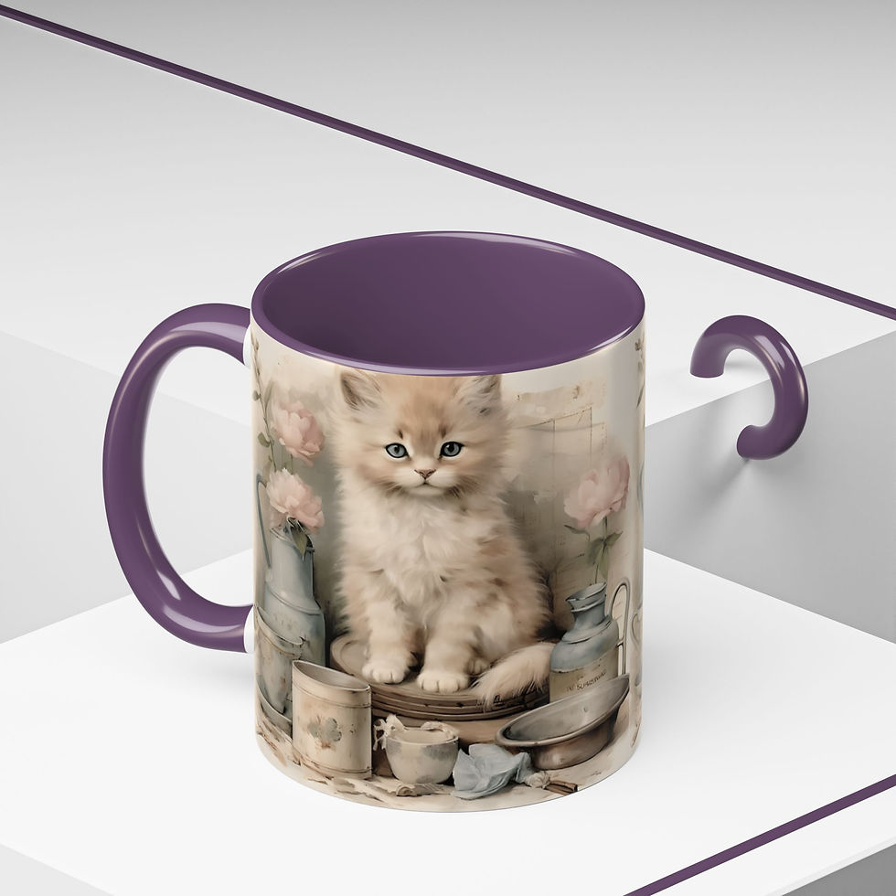 Thumbnail: Artistic Cat Coffee Mug Shabby Kitten Gift Victorian Farmhouse Art Kitchen Decor