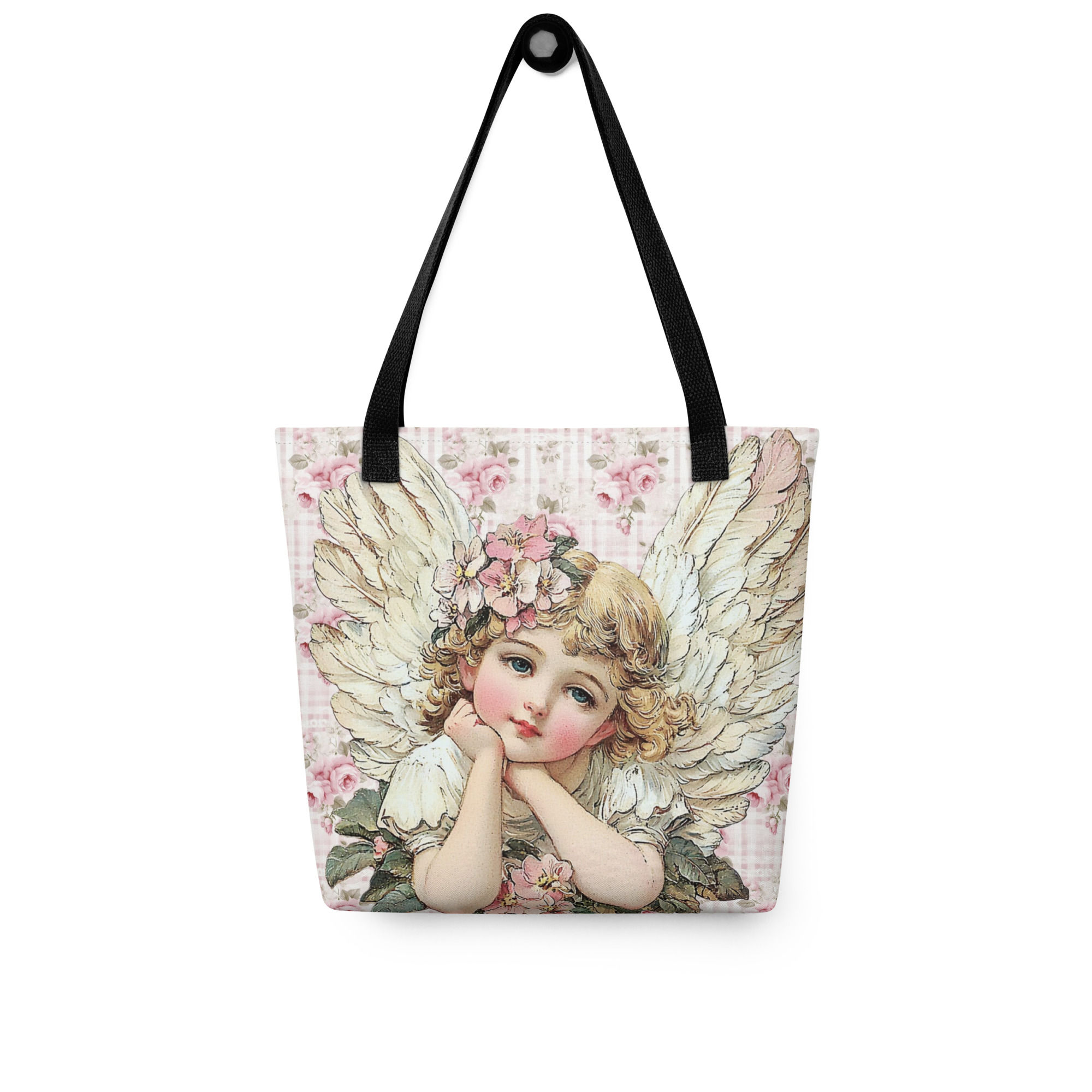 Shabby Chic Artistic Tote Bag Vintage Cherub, Victorian Angel Wearable art gift 